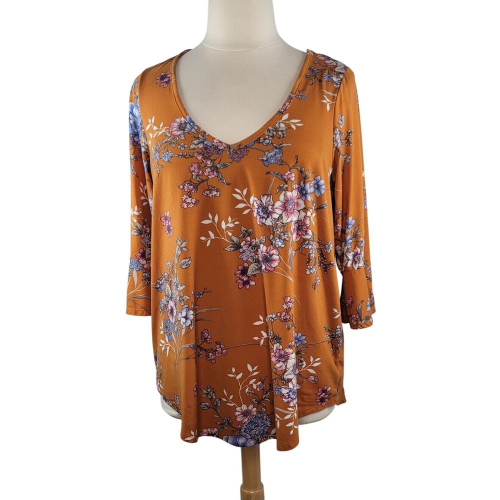 Torrid Dark Yellow Floral V-Neck Tunic Top